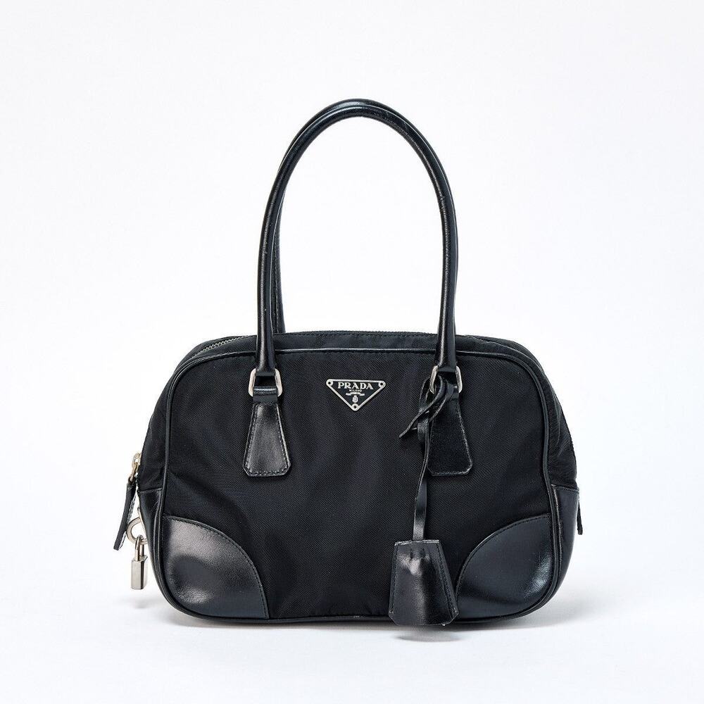 Prada Tessuto Triangle Handbag Black Silver